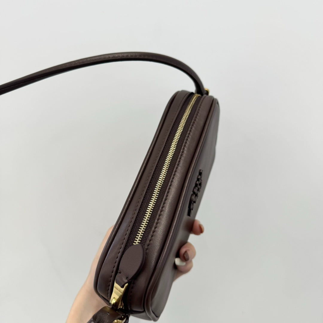 Slim Baguette Shoulder Bag in Dark Brown Smooth Leather, image 4