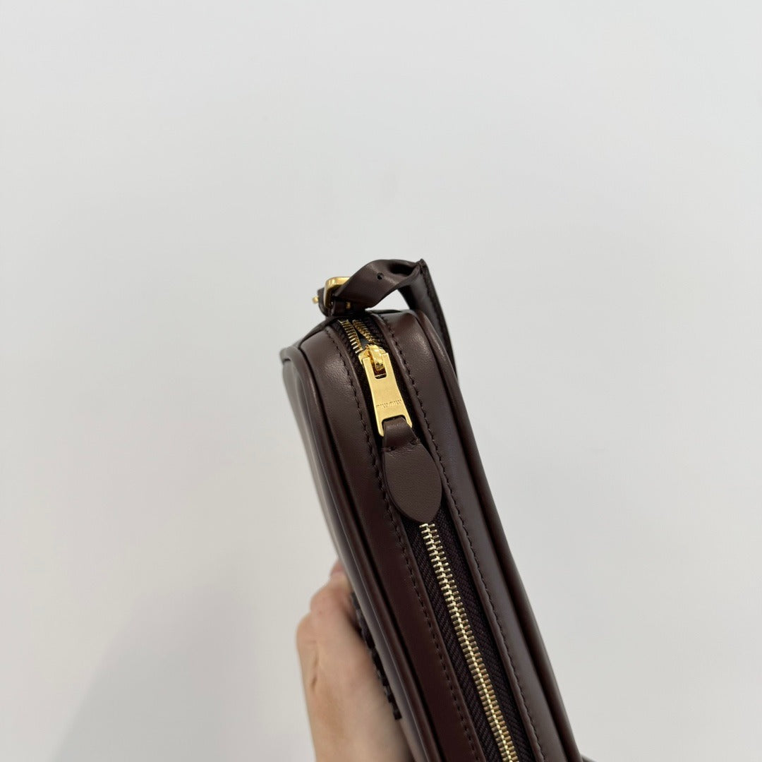 Slim Baguette Shoulder Bag in Dark Brown Smooth Leather, image 6