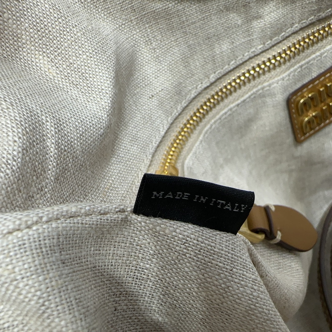 Bucket Tote Bag in Tan Smooth Leather with Round Handles, image 9