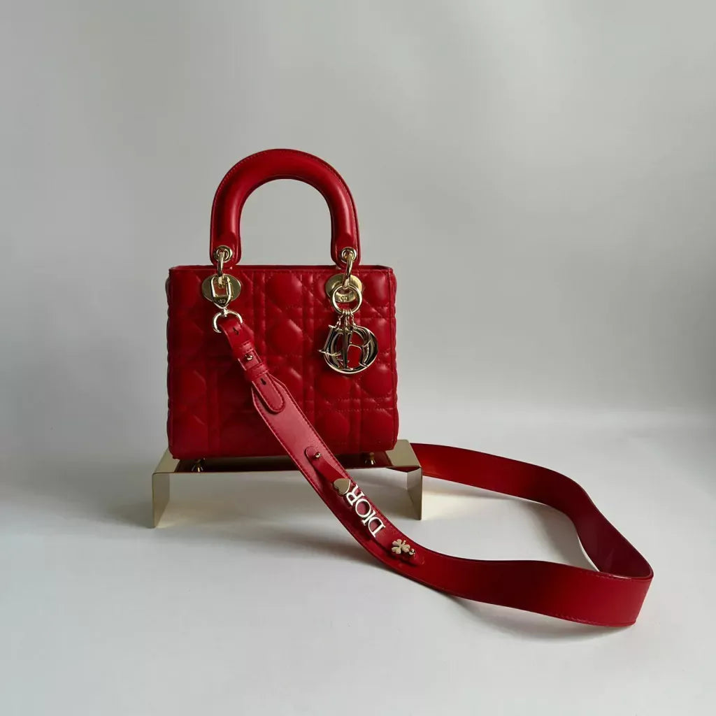 Mini Top Handle Bag in Red Quilted Patent with Gold Charms, image 3