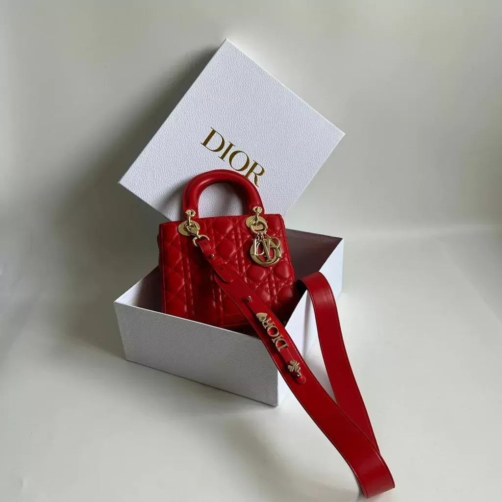 Mini Top Handle Bag in Red Quilted Patent with Gold Charms, image 4