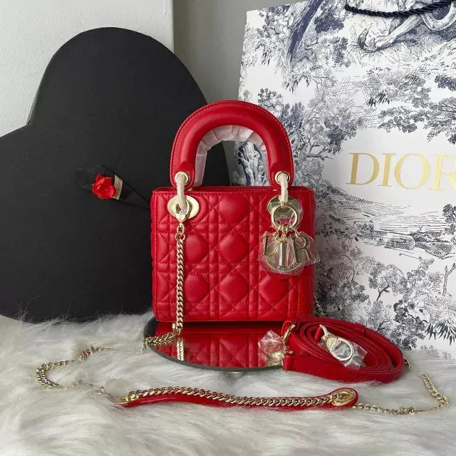 Mini Top Handle Bag in Red Quilted Patent with Gold Charms, image 5