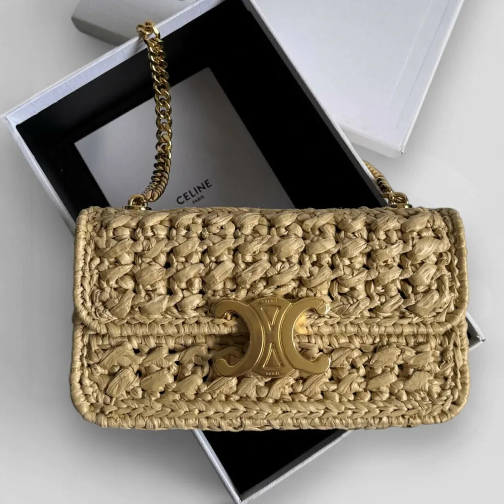 CL Claude Chain Shoulder Bag In Raffia-effect