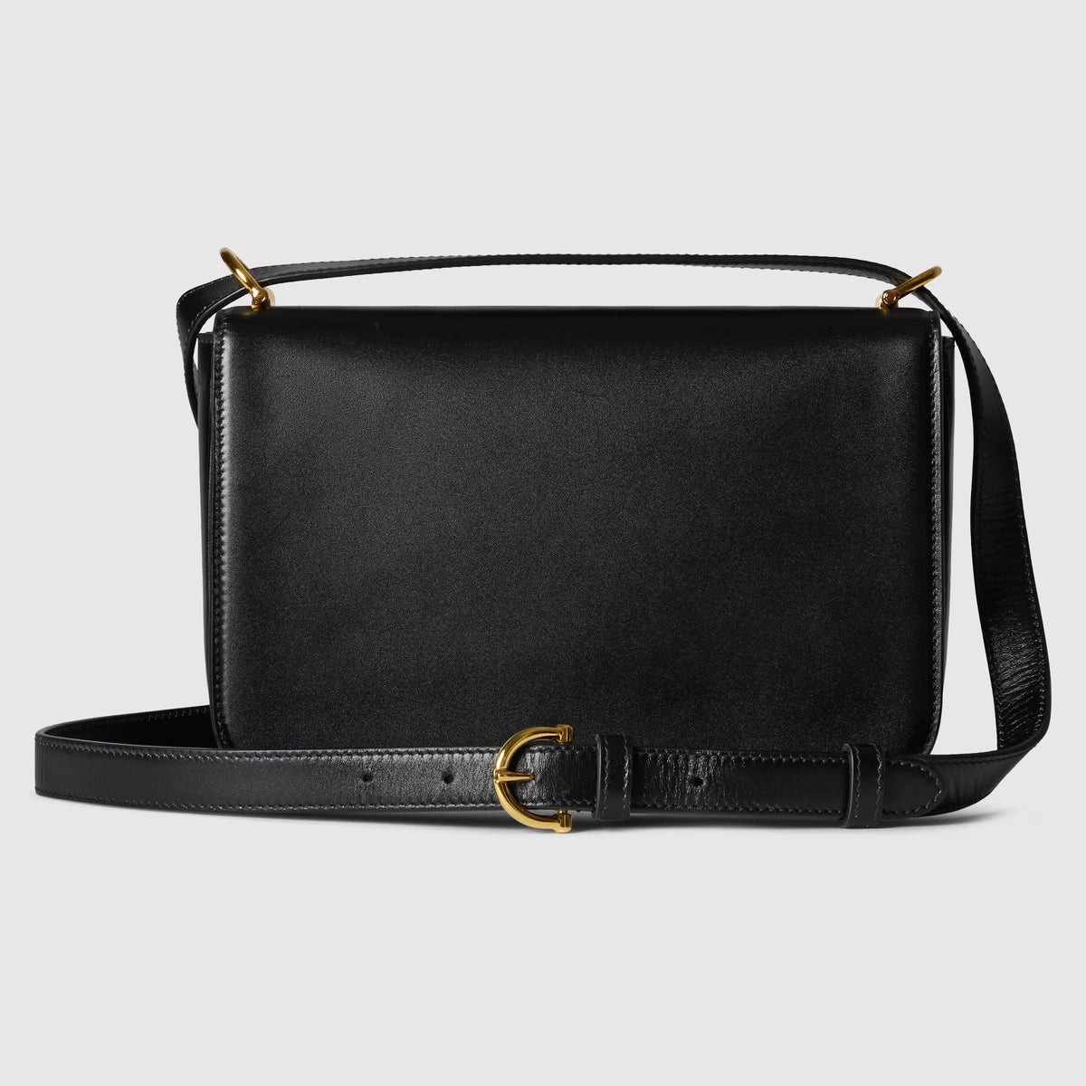 Flap Shoulder Bag in Smooth Leather with Gold Clasp, image 16