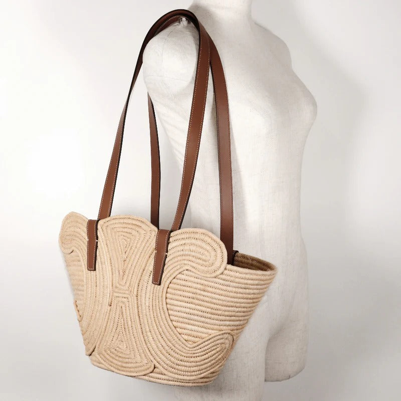 CL Classic Small Panier Handbag Made Of Raffia And Calf Leather