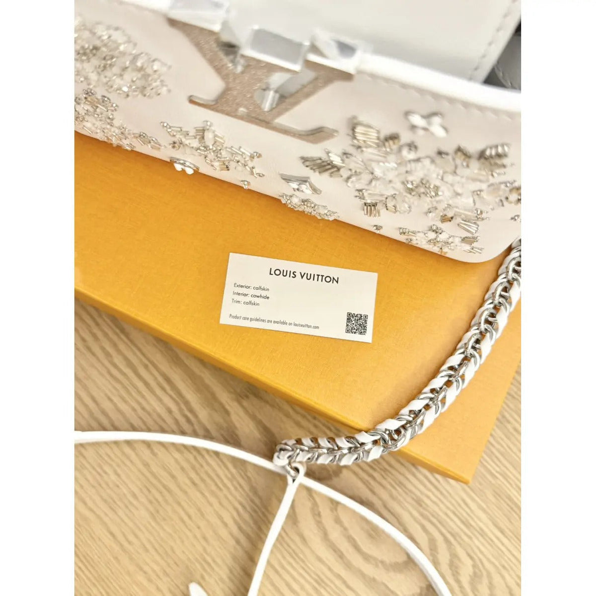 Mini Top Handle Bag in White with Crystal Snowflake Details, image 6