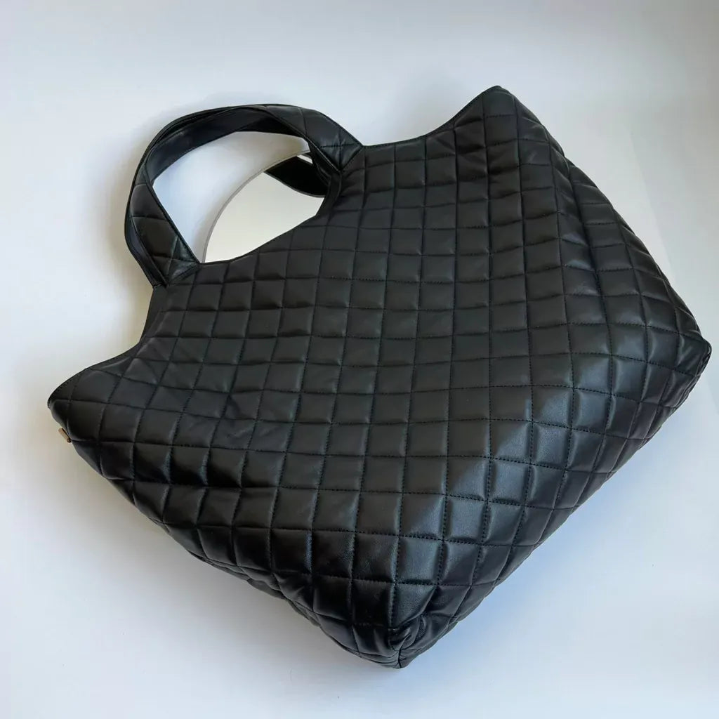 Large Tote Bag in Black Diamond Quilted Leather, image 6