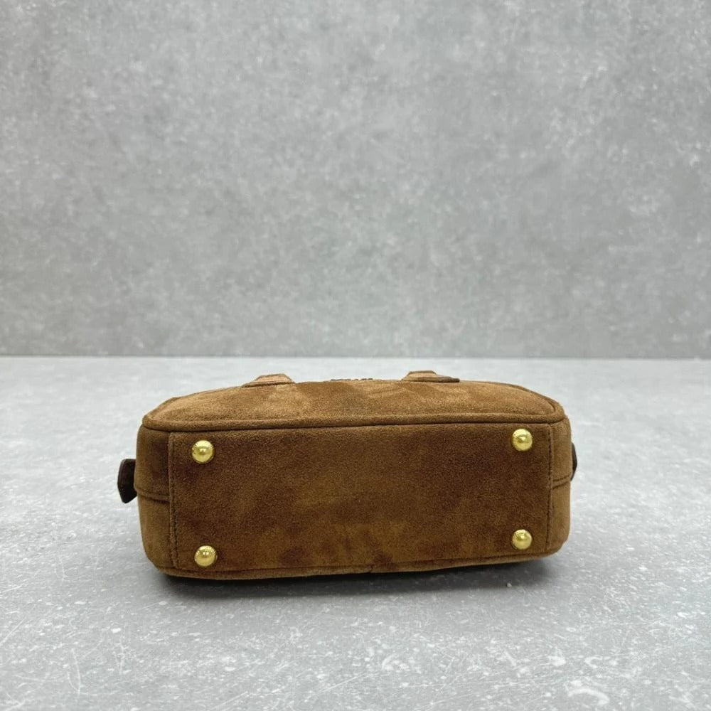 Small Bowling Bag in Suede with Zip Top, image 6
