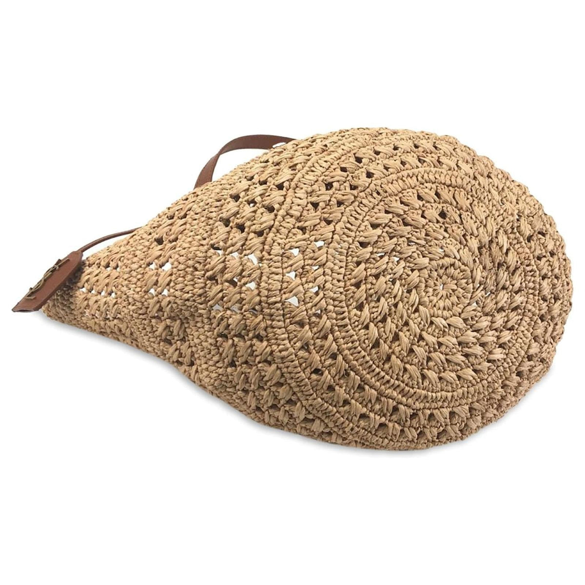 Basket Tote Bag in Natural Crocheted Raffia with Tan Straps, image 7