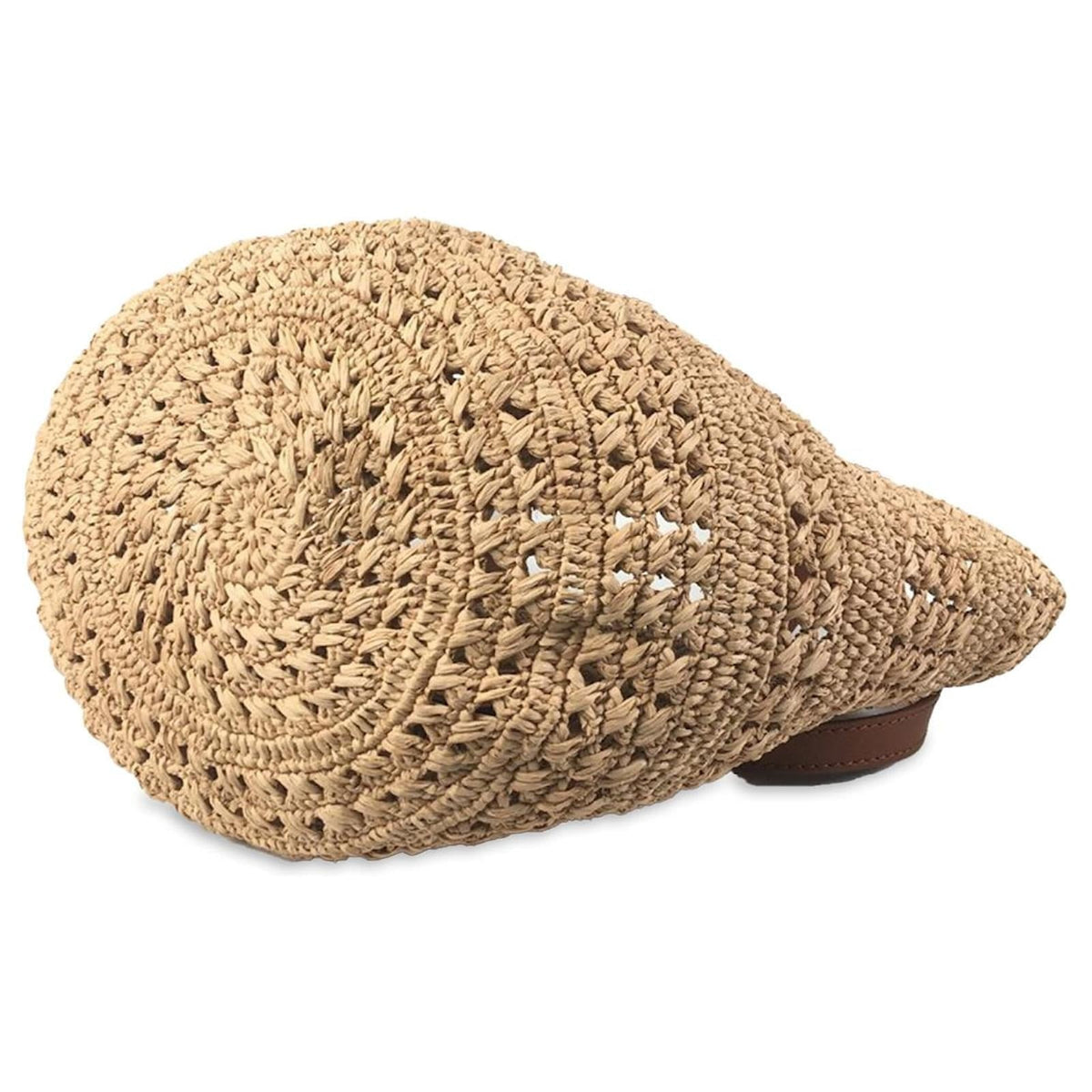 Basket Tote Bag in Natural Crocheted Raffia with Tan Straps, image 8