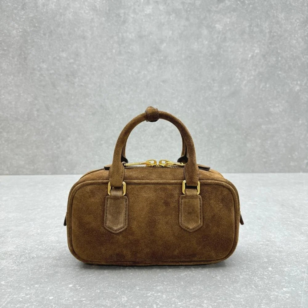 Small Bowling Bag in Suede with Zip Top, image 11