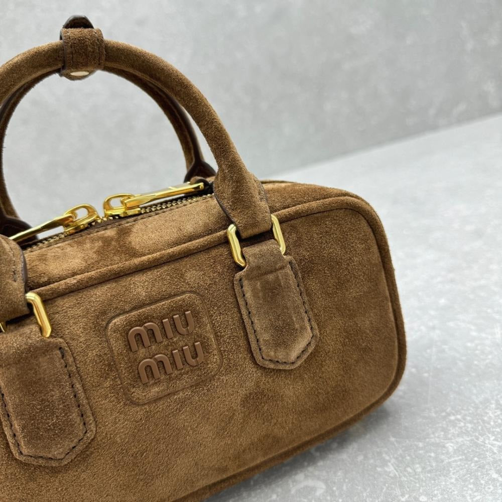 Small Bowling Bag in Suede with Zip Top, image 8