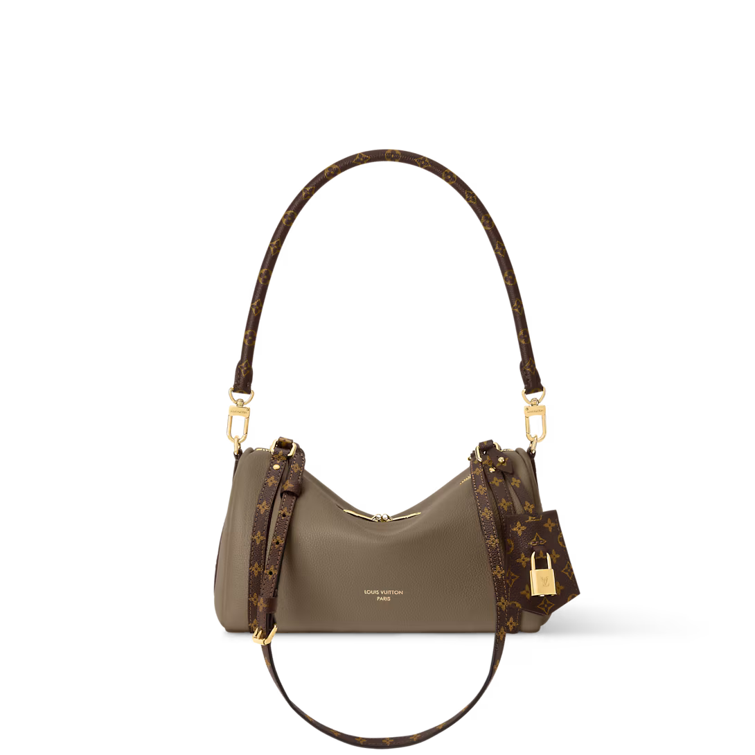 Shoulder Bag in Grained Leather with Printed Canvas Straps, image 10