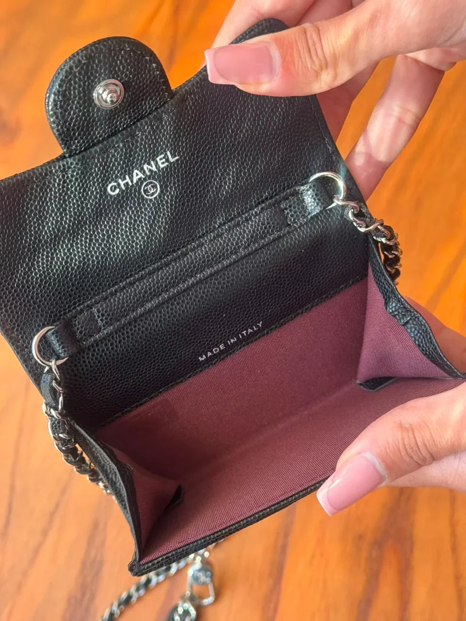 Chain Wallet Crossbody in Black Diamond Quilted Leather, image 5