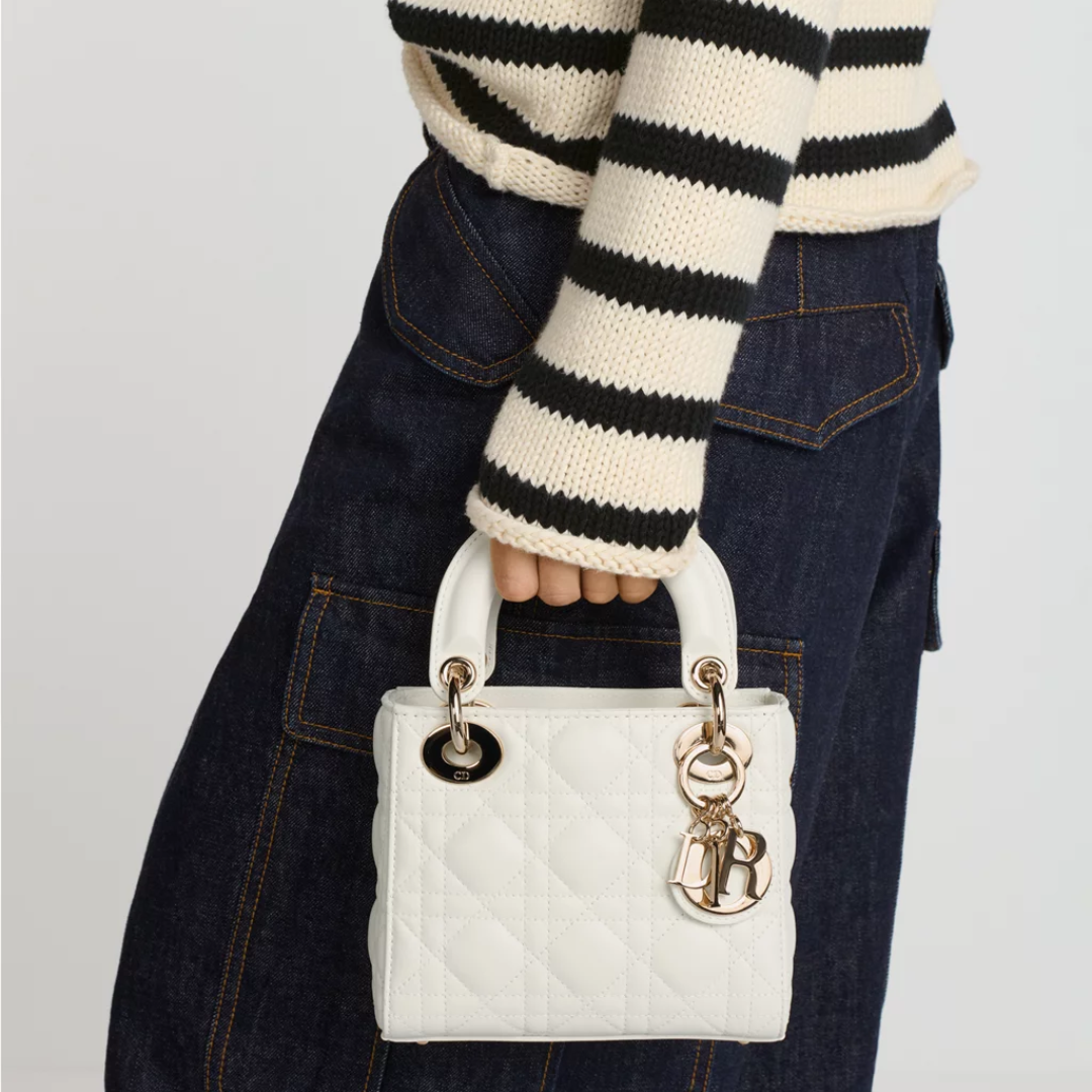 Mini Top Handle Bag in White Quilted Leather with Chain, image 3