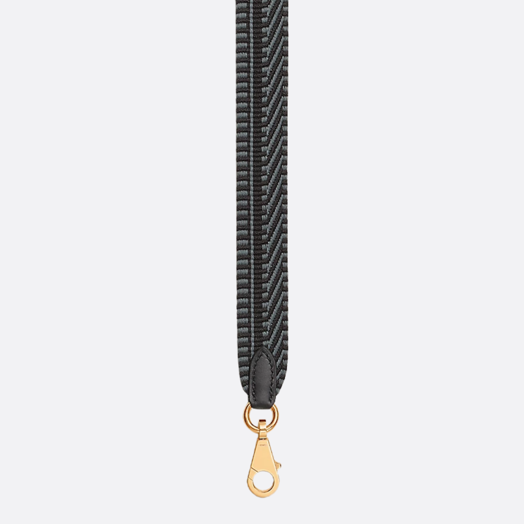 Domed Top Handle Bag in Black Leather with Striped Strap, image 4