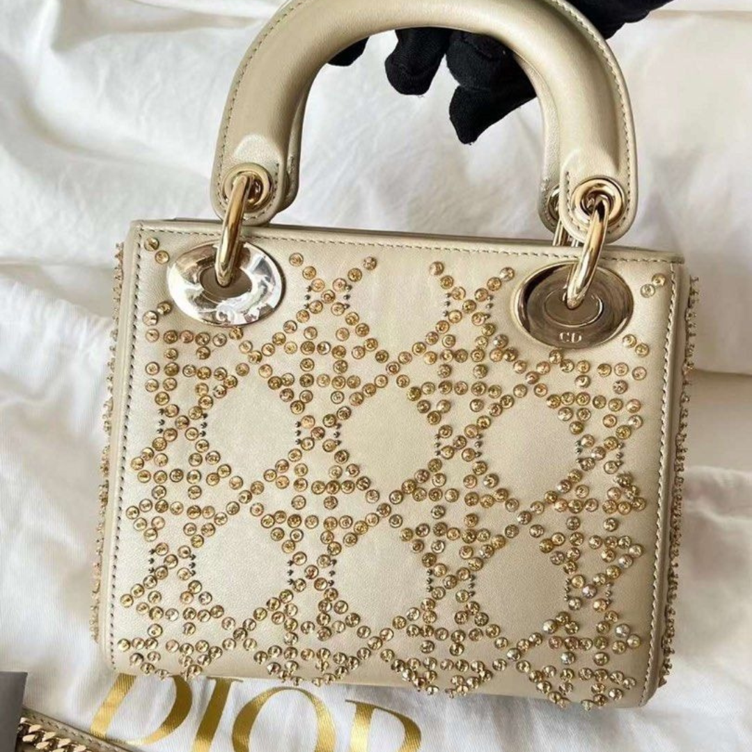 Mini Top Handle Bag in Champagne Quilted Leather with Studs, image 11