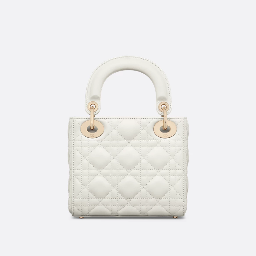 Mini Top Handle Bag in White Quilted Leather with Chain, image 10