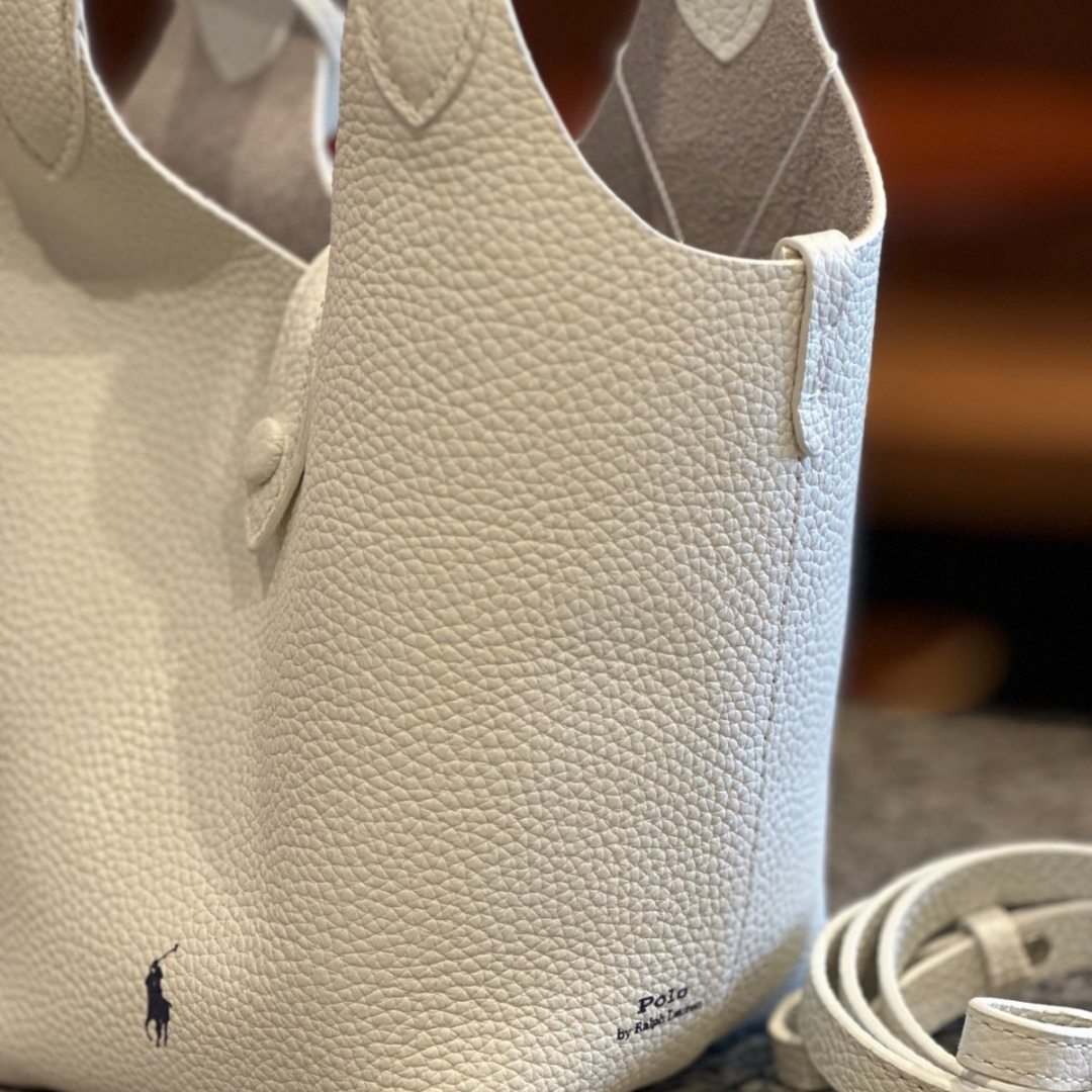 Small Bucket Tote Bag in Grained Leather with Tab Closure, image 6