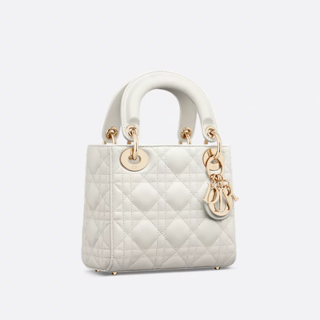 Mini Top Handle Bag in White Quilted Leather with Chain, image 11