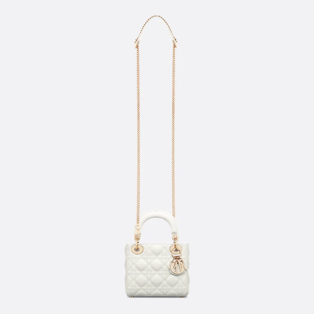 Mini Top Handle Bag in White Quilted Leather with Chain, image 4