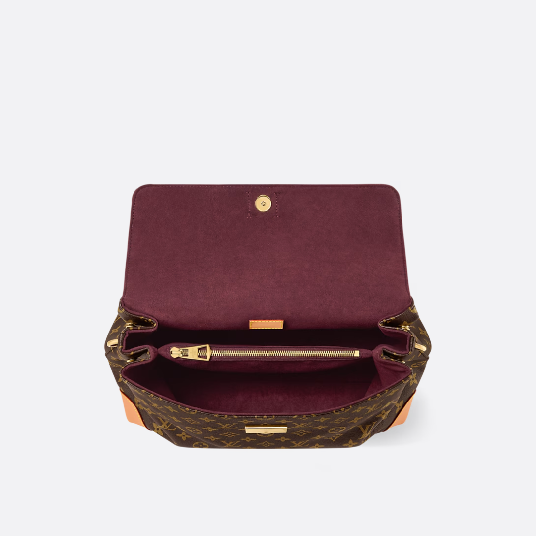 Shoulder Bag in Brown Printed Canvas with Gold Padlock, image 4