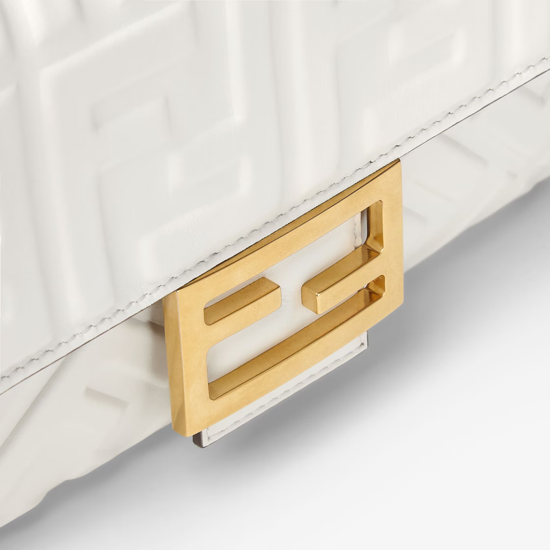 Shoulder Bag in White Embossed Leather with Gold Clasp, image 3