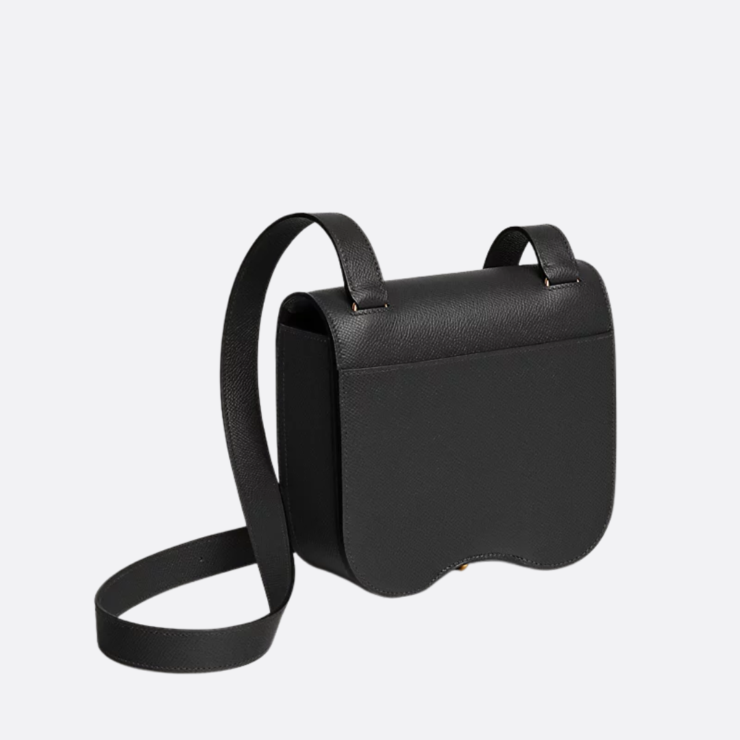 Flap Crossbody Bag in Black Grained Leather with Gold Clasp, image 5