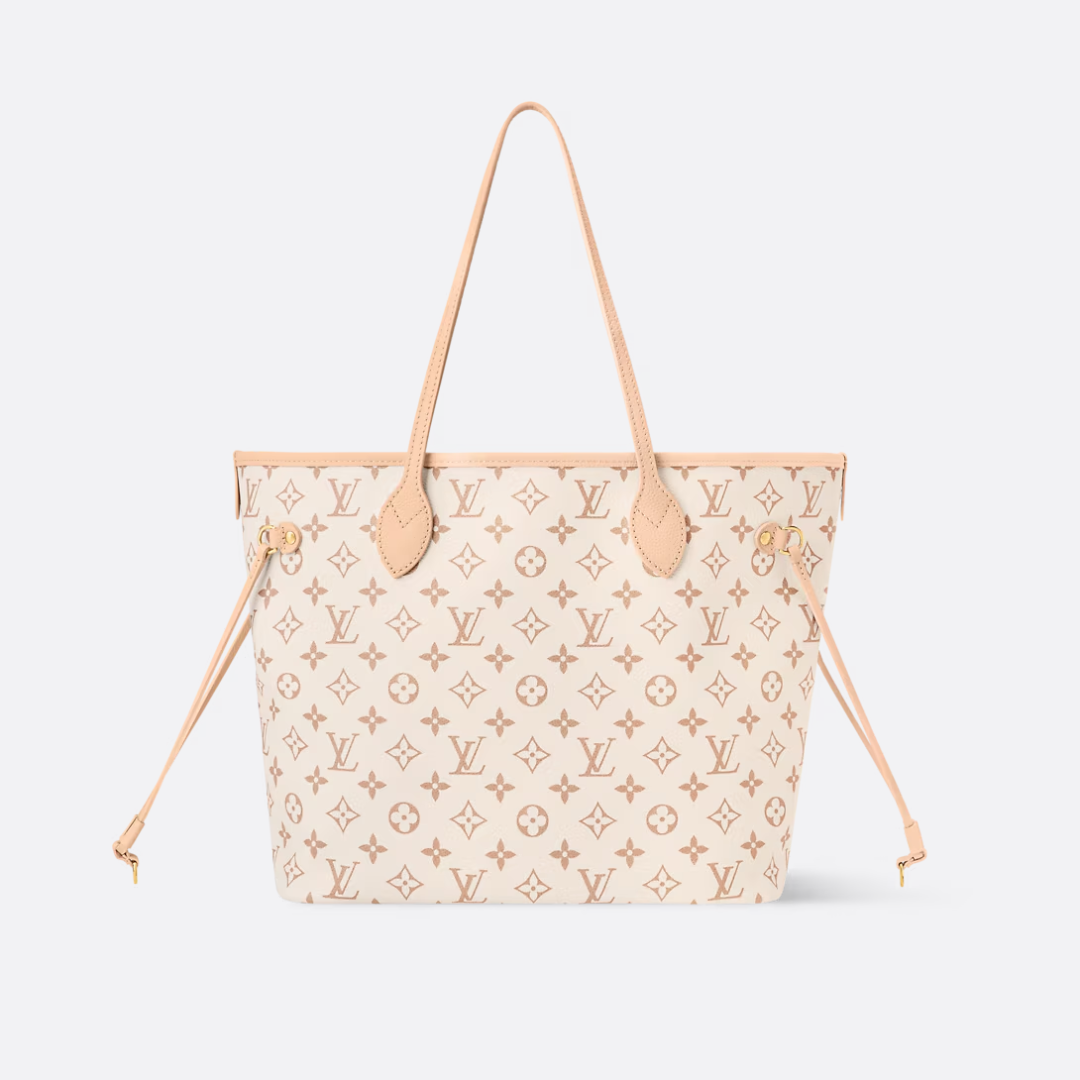Tote Bag in Cream Printed Canvas with Tan Side Ties and Pocket, image 7