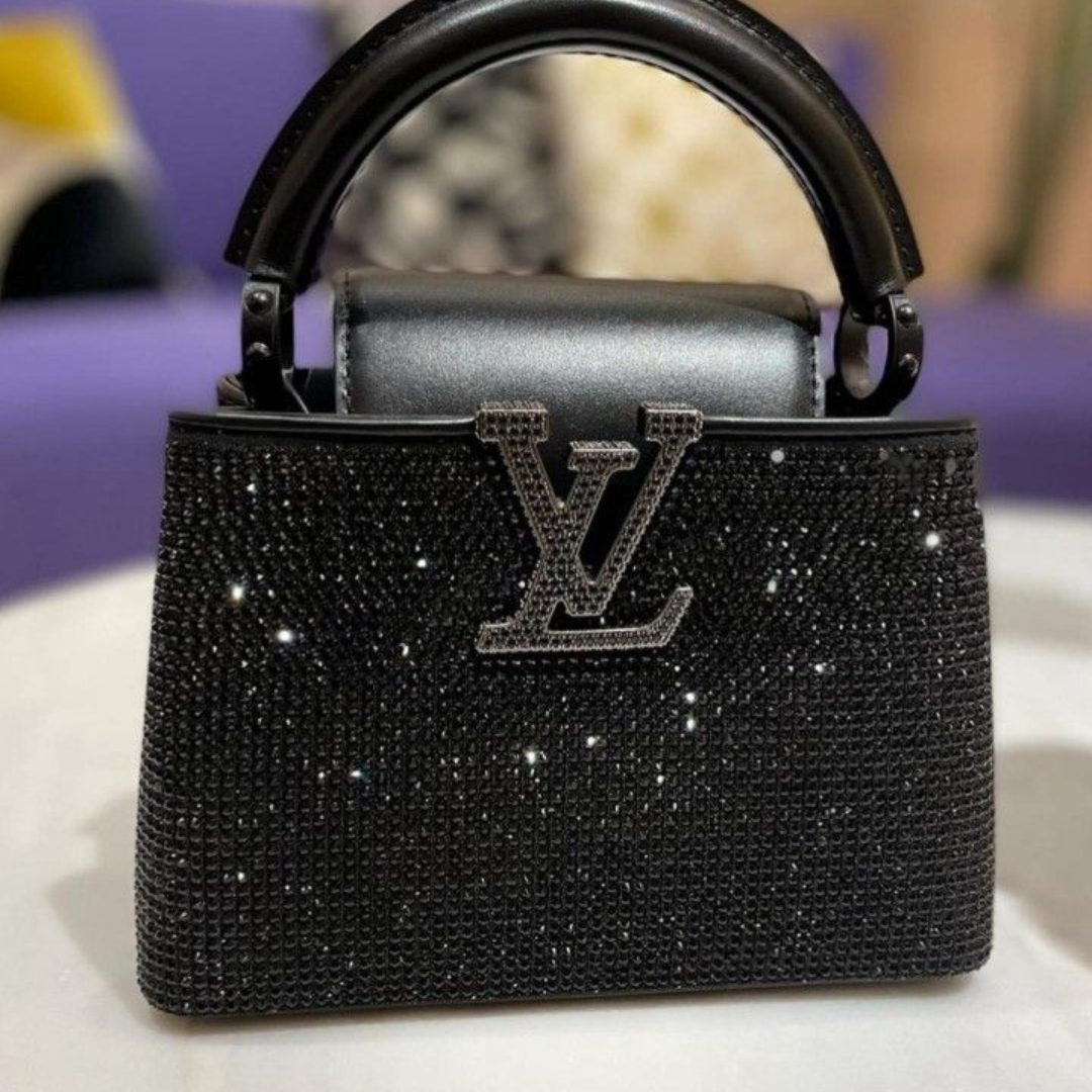 Mini Top Handle Bag in Black with Crystal Embellishment, image 4