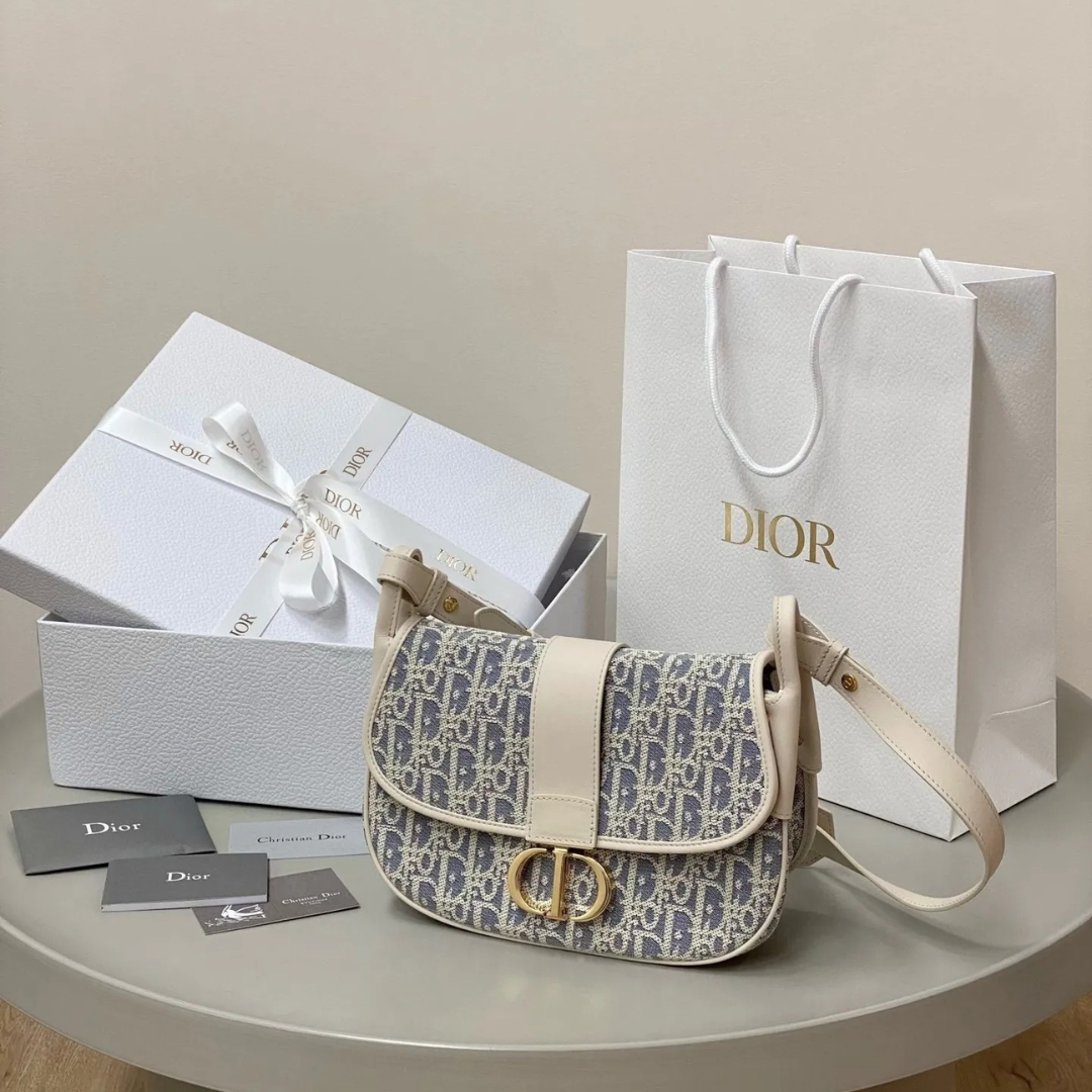 Half-Moon Shoulder Bag in Blue Jacquard with Cream Trim, image 6