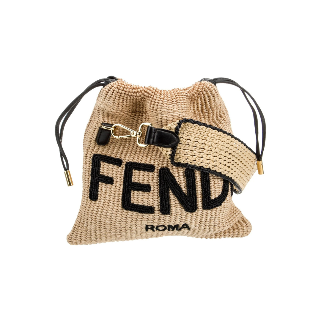 Bucket Bag in Natural Woven Raffia with Drawstring Top, image 4