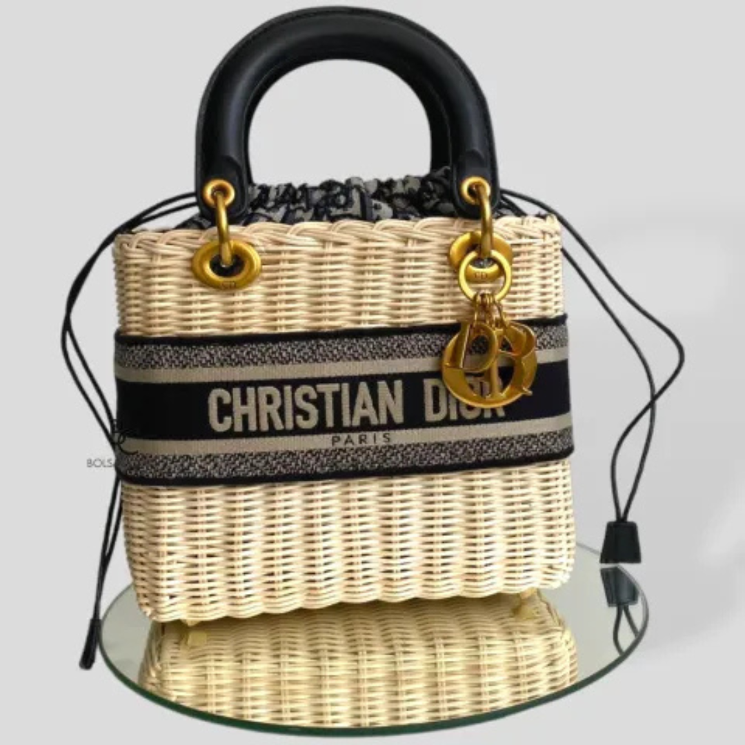Top Handle Bag in Natural Rattan with Drawstring Top, image 3