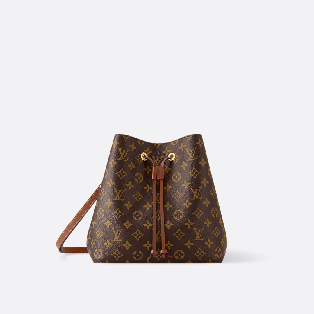 Bucket Bag in Brown Coated Canvas with Drawstring