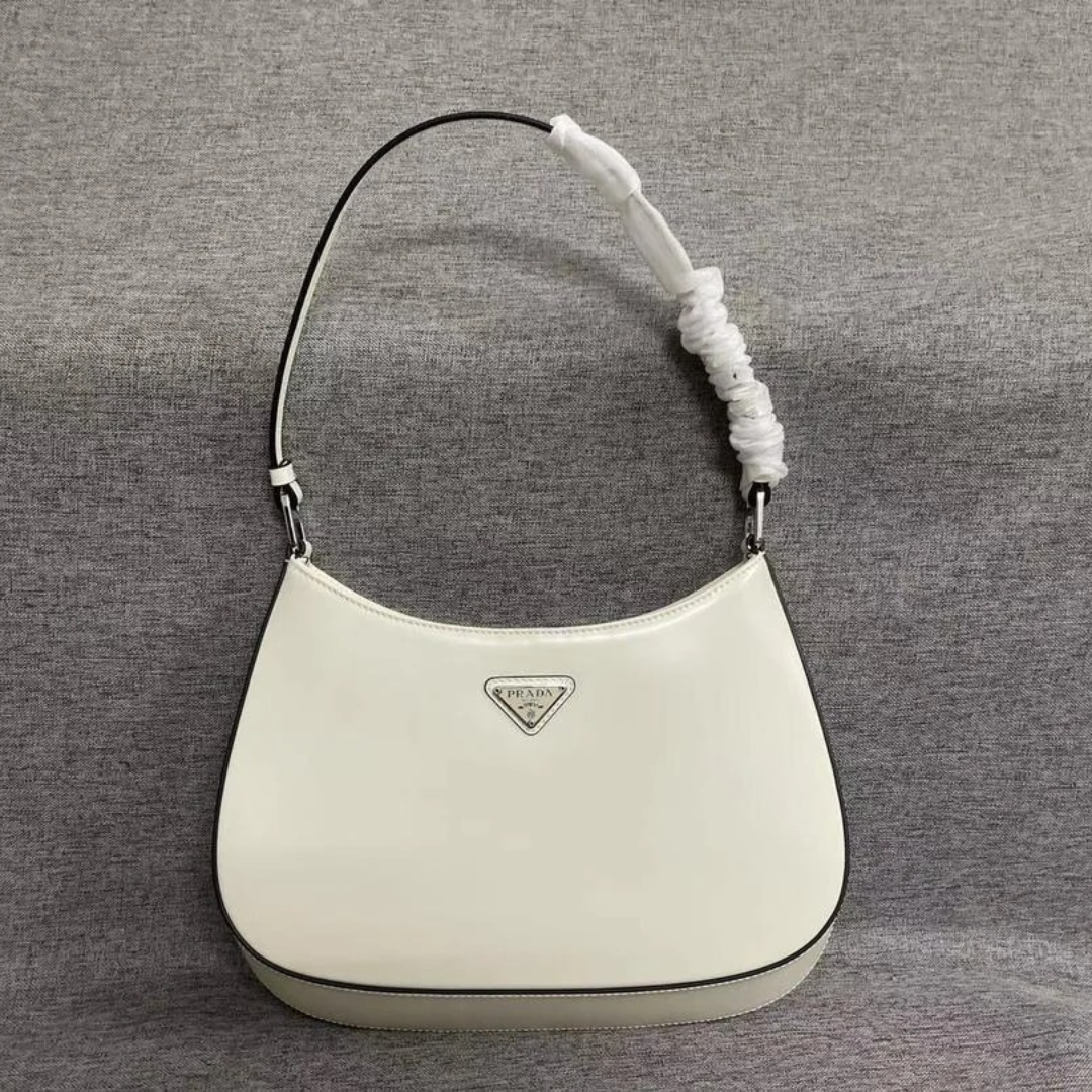 Crescent Hobo Bag in White Brushed Leather with Silver Hardware, image 7