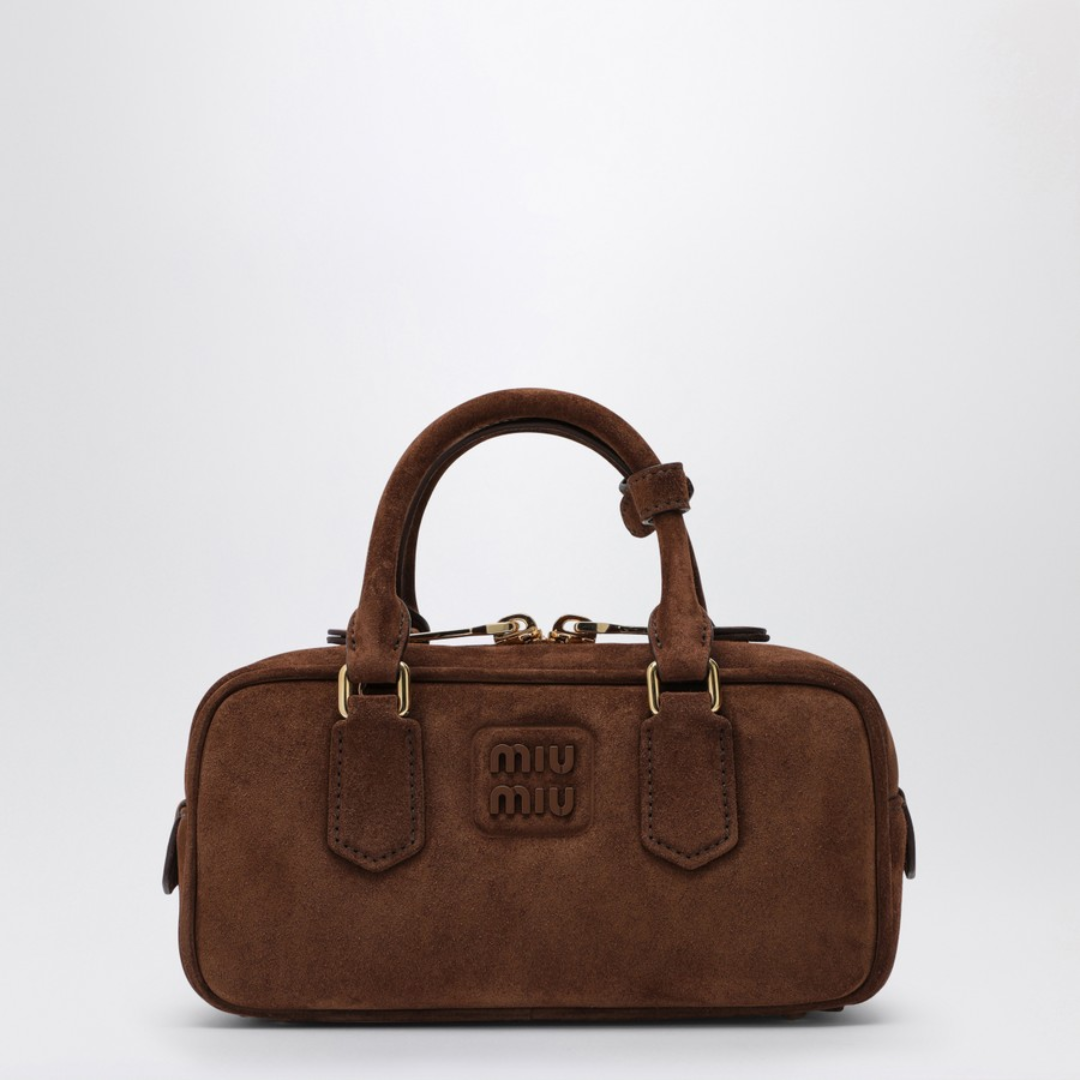 Small Bowling Bag in Suede with Zip Top