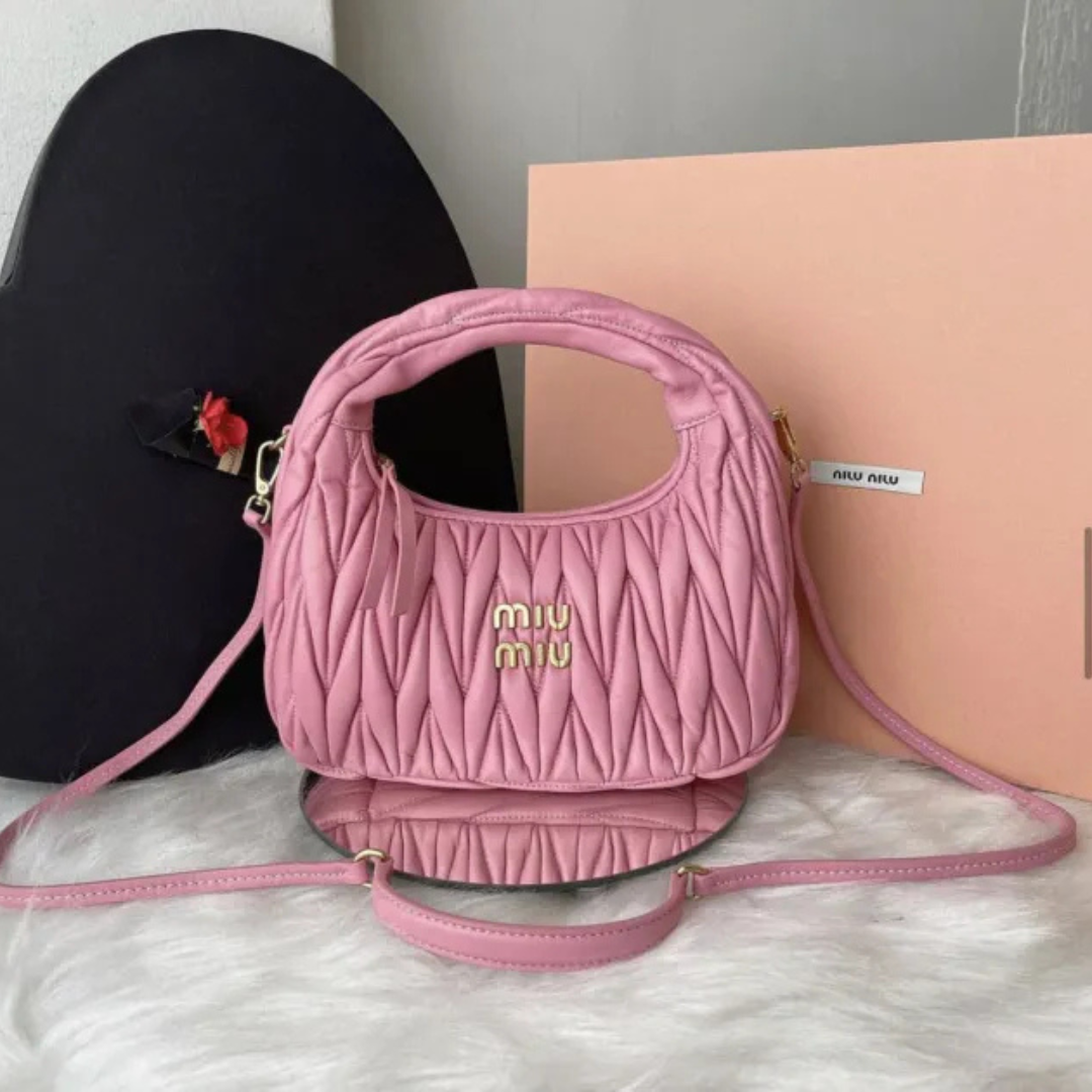 Mini Hobo Bag in Pink Ruched Nappa Leather with Zip Top, image 4