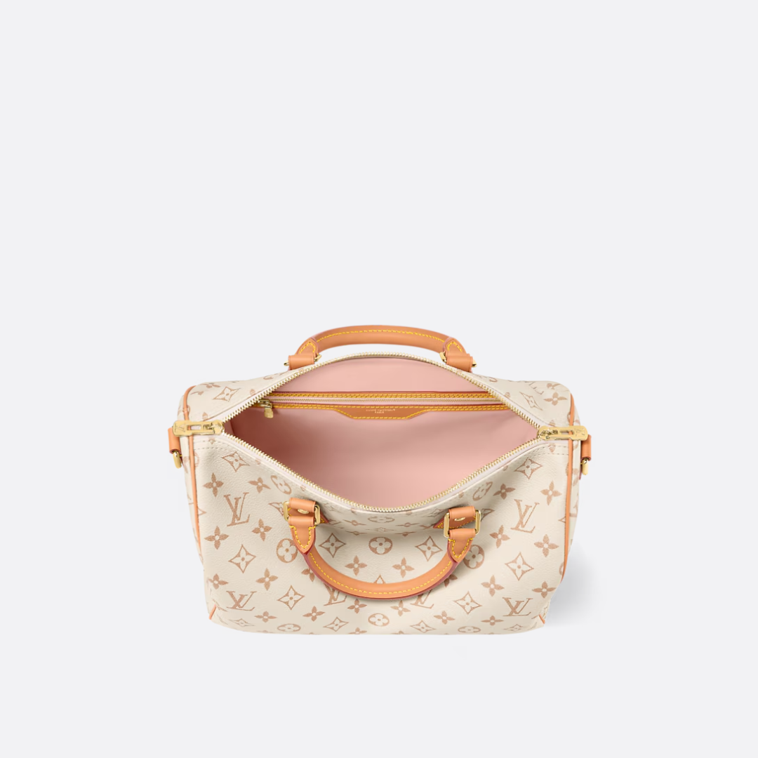 Top Handle Bag in Cream Printed Canvas with Pink Knot Charm, image 8