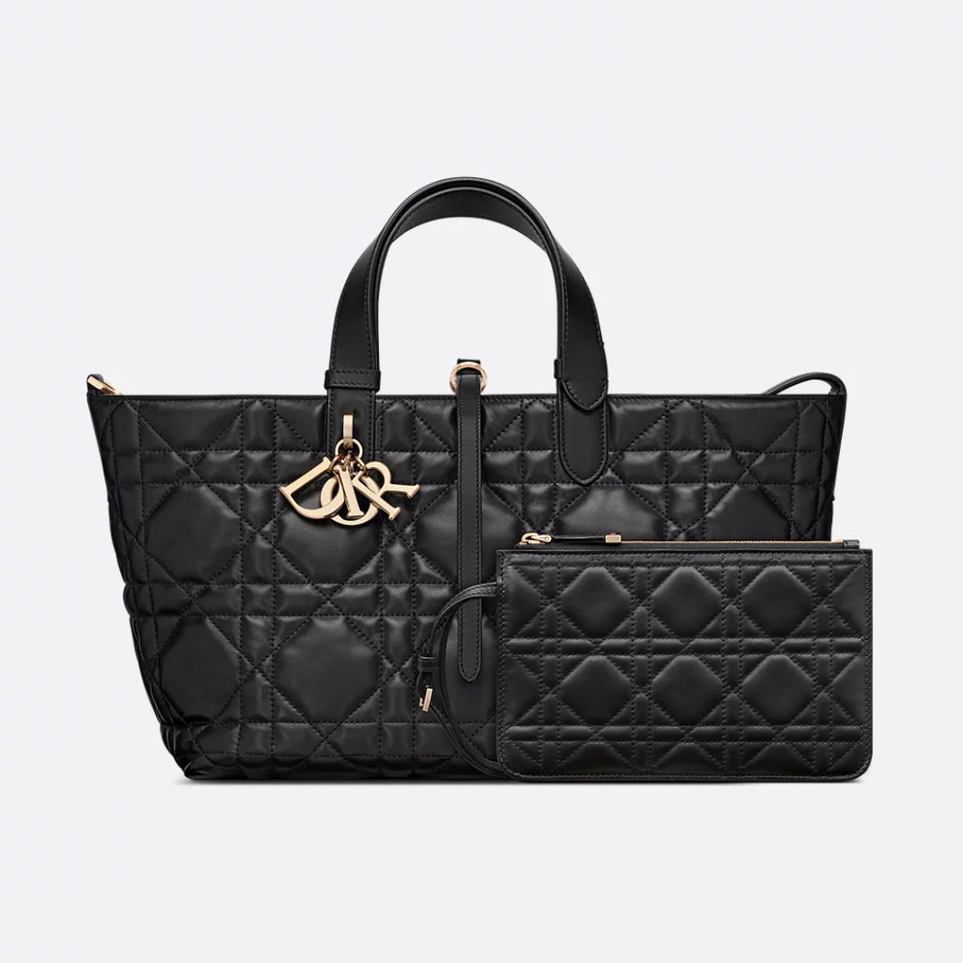 Tote Bag in Black Quilted Leather with Long Handles, image 7