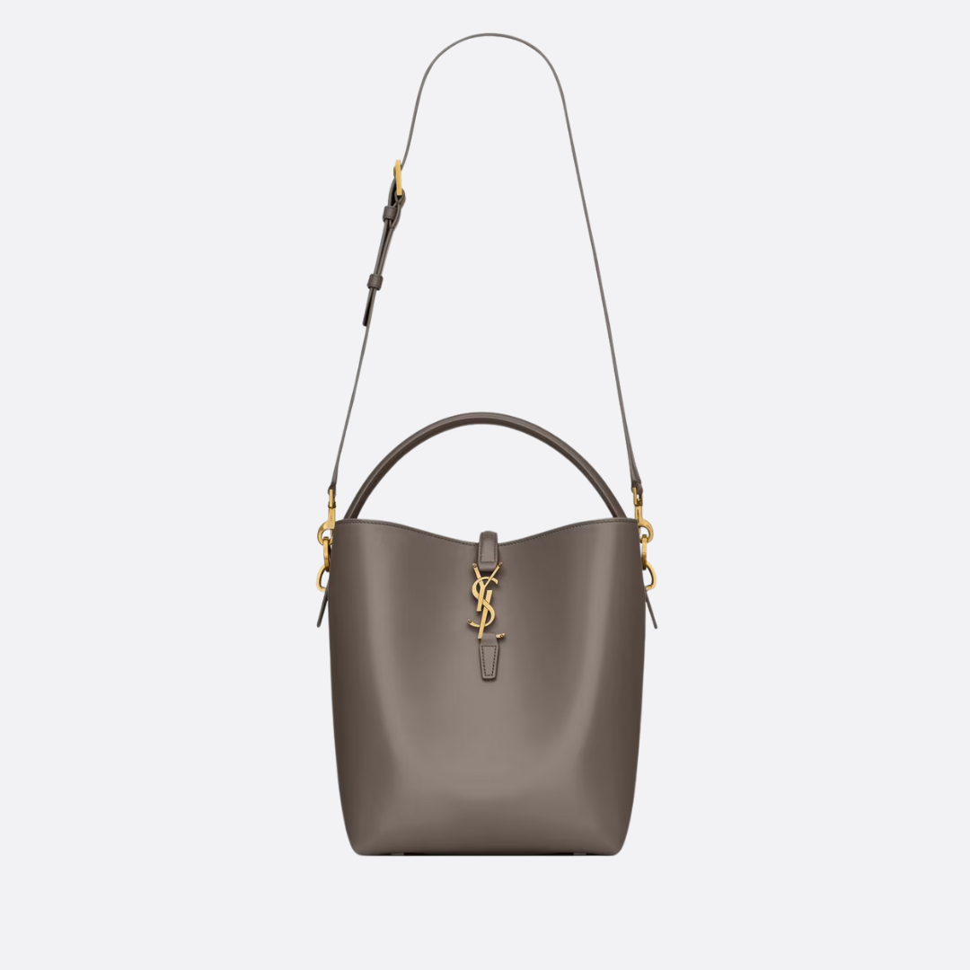 Bucket Bag in Taupe Glossy Leather with Top Handle, image 7