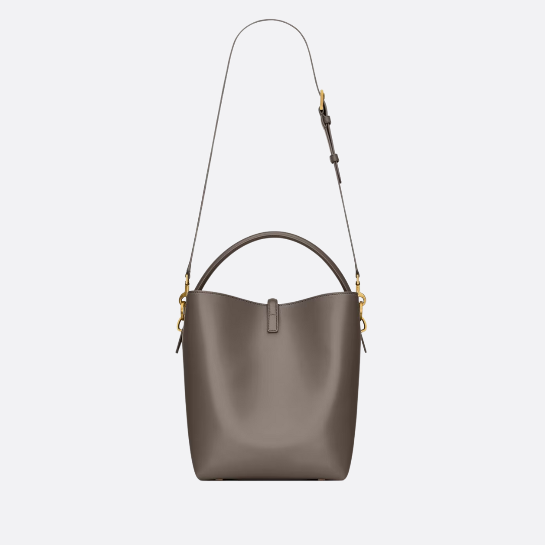 Bucket Bag in Taupe Glossy Leather with Top Handle, image 9
