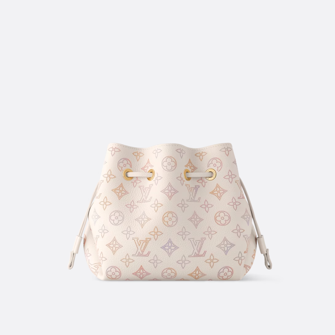 Bucket Bag in Cream Printed Leather with Chain and Round Pouch, image 9