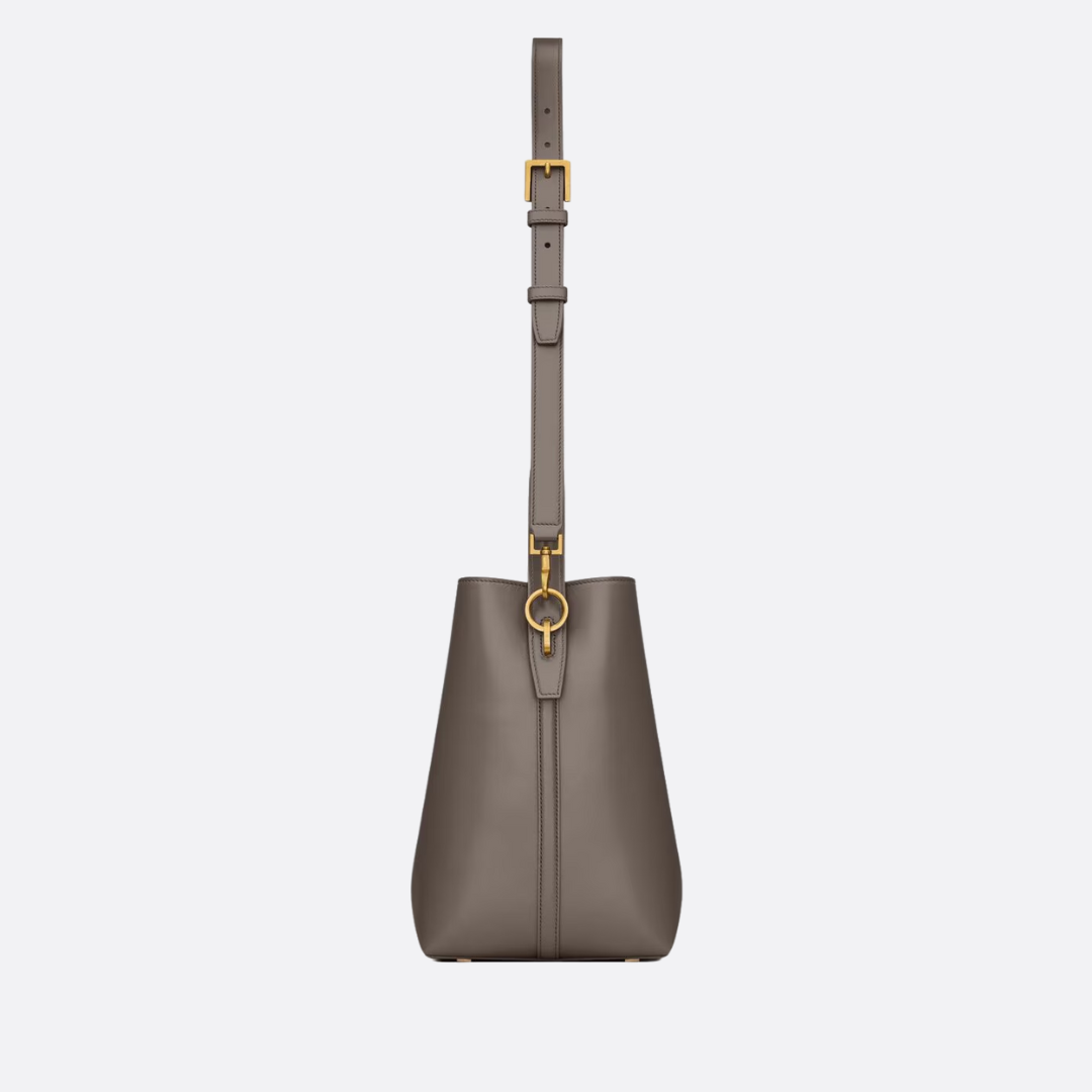 Bucket Bag in Taupe Glossy Leather with Top Handle, image 10