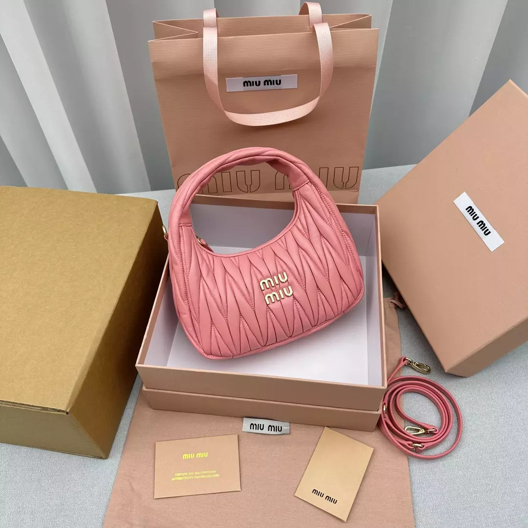 Mini Hobo Bag in Pink Ruched Nappa Leather with Zip Top, image 6
