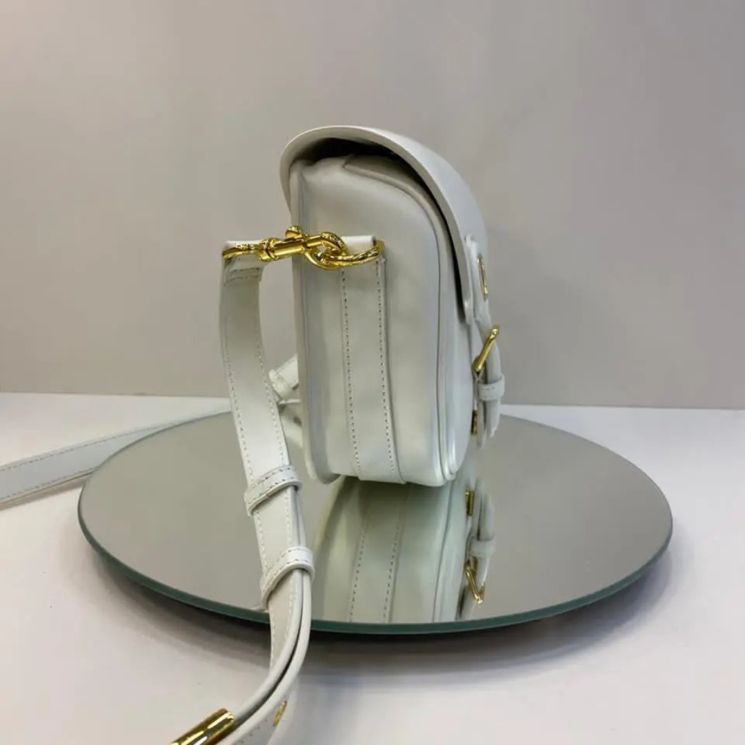 Flap Crossbody Bag in Ivory Smooth Leather with Gold Clasp, image 7
