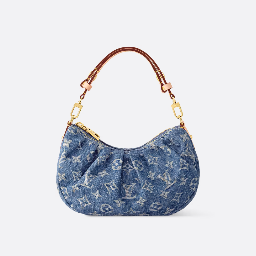 Gathered Hobo Bag in Blue Washed Denim with Gold Zip