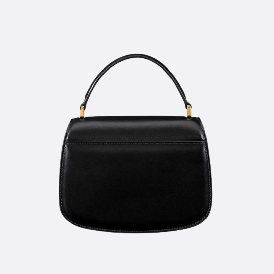 Top Handle Bag in Black Smooth Leather with Buckle Strap, image 12