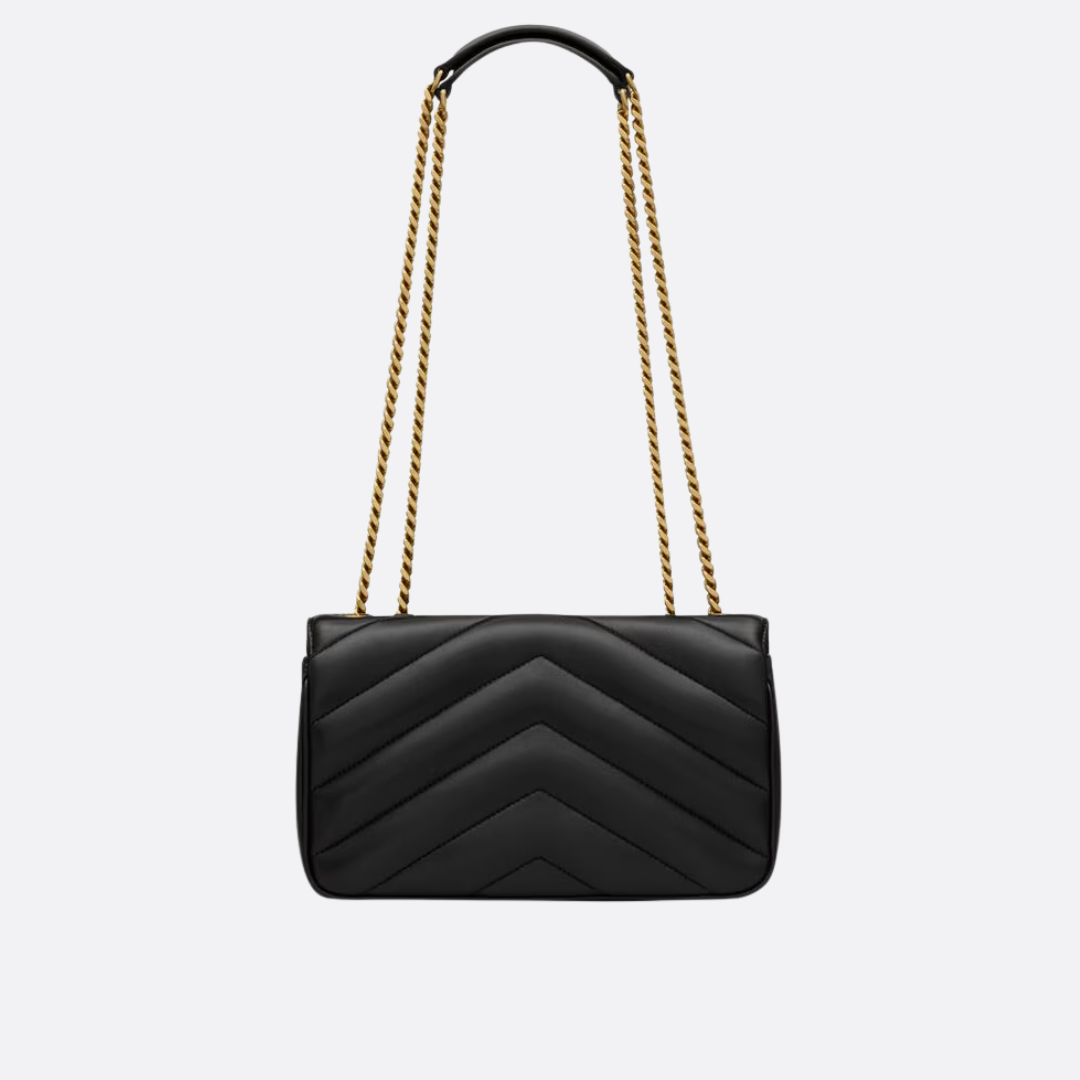 Small Flap Bag in Black Chevron Quilted Leather with Chain, image 5
