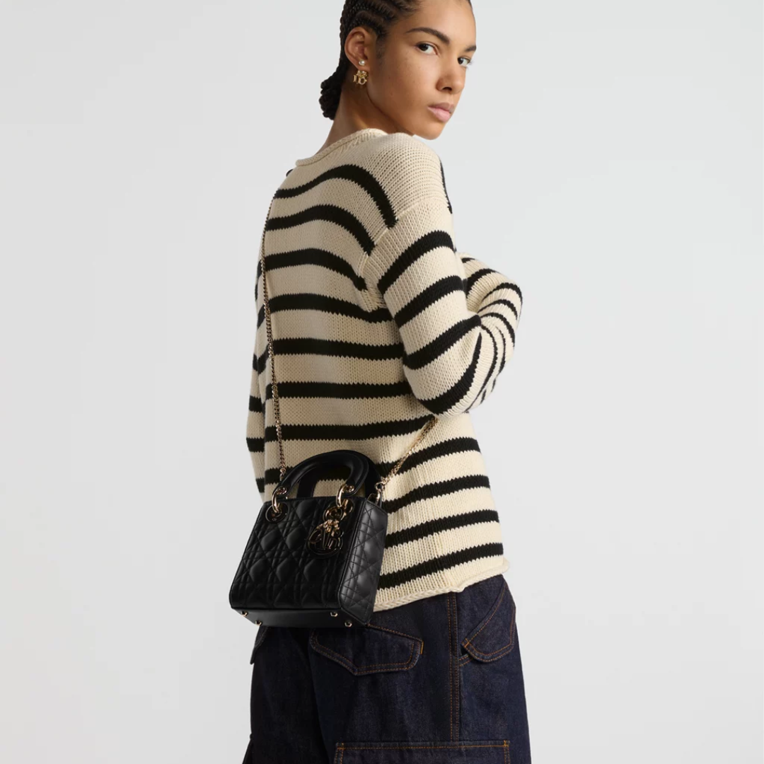 Mini Top Handle Bag in Black Quilted Lambskin with Gold Charms, image 12