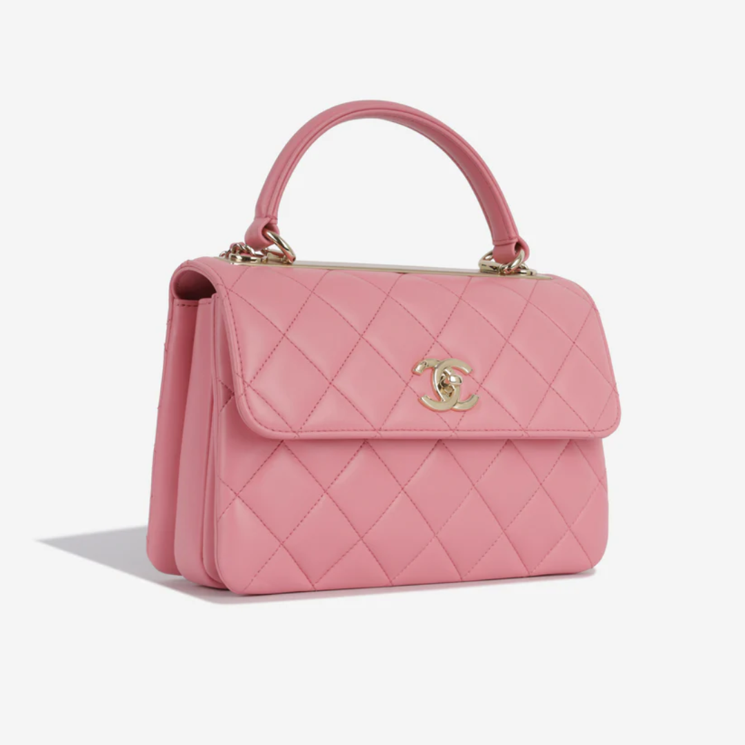 Flap Bag in Pink Quilted Leather with Rolled Top Handle, image 5